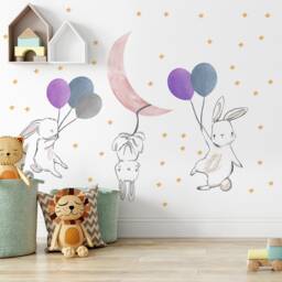 Kids Wall Decal - Cute Bunny Sticker With Colorful Balloons - thumbnail 2