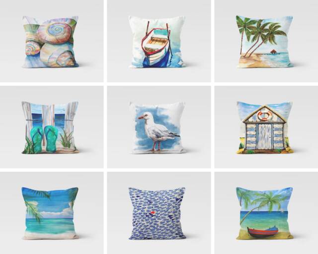 Nautical Sea Beach Cushion Cover/Beach Ocean House Decor Pillow Case/Garden Accessory Cover/Coastal Sea View Housewarming Gift - image 1
