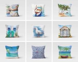 Nautical Sea Beach Cushion Cover/Beach Ocean House Decor Pillow Case/Garden Accessory Cover/Coastal Sea View Housewarming Gift - thumbnail 1