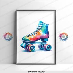 Roller Skating Poster Set - 3 Prints - Girls Bedroom Posters Watercolour Artwork Skate Wall Art Girl Skates Decor Colourful - thumbnail 2