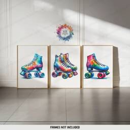 Roller Skating Poster Set - 3 Prints - Girls Bedroom Posters Watercolour Artwork Skate Wall Art Girl Skates Decor Colourful - thumbnail 1