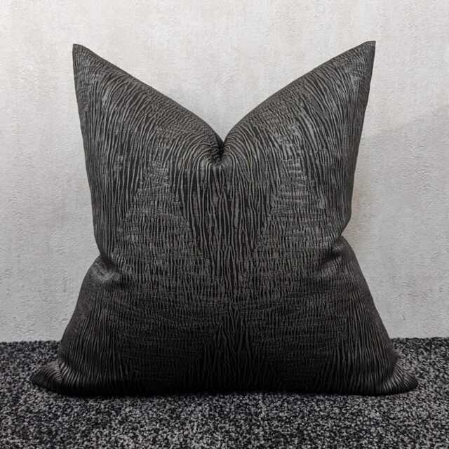 Luxury Black Textured Satin Cushion Cover - Modern Crinkle Design Throw Pillow Dark Charcoal Decorative - image 1