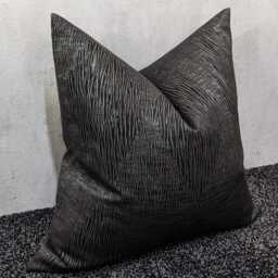 Luxury Black Textured Satin Cushion Cover - Modern Crinkle Design Throw Pillow Dark Charcoal Decorative - thumbnail 2