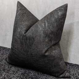 Luxury Black Textured Satin Cushion Cover - Modern Crinkle Design Throw Pillow Dark Charcoal Decorative - thumbnail 4