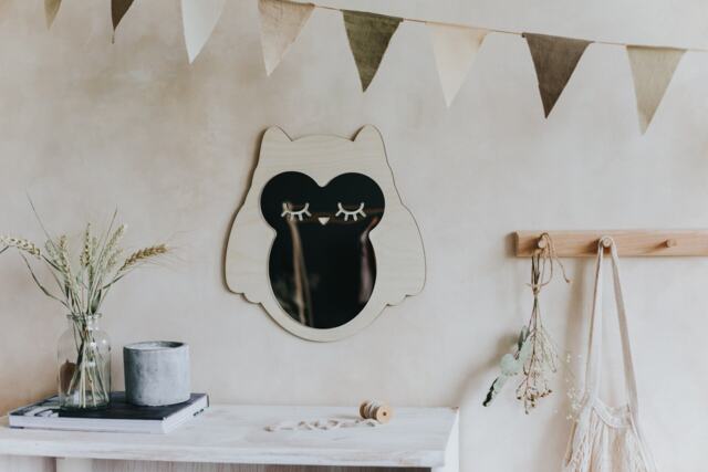 Handcrafted Owl Kids Room Mirror, Wooden Frame, Shatterproof - image 1