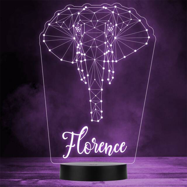 3D Style Geometric Elephant Head Personalised Gift Colour Change Led Night Light - image 1
