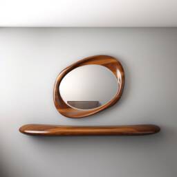 Walnut Wood Asymmetrical Mirror Home & Wall Decor, Vanity, Bathroom, Living Room Mirror - thumbnail 2