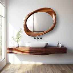 Walnut Wood Asymmetrical Mirror Home & Wall Decor, Vanity, Bathroom, Living Room Mirror