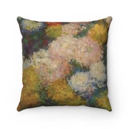 Chrysanthemums, Spun Polyester Square Pillow, Vintage, Antique Painting, Claude Monet, Circa 1880 - thumbnail 1