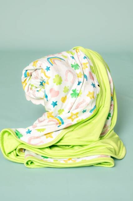 Bamboo Shamrocks & Rainbows 50x50 Double Sided Blanket, Rainbow Baby, Baby Toddler Adult Shamrock Blanket - image 1