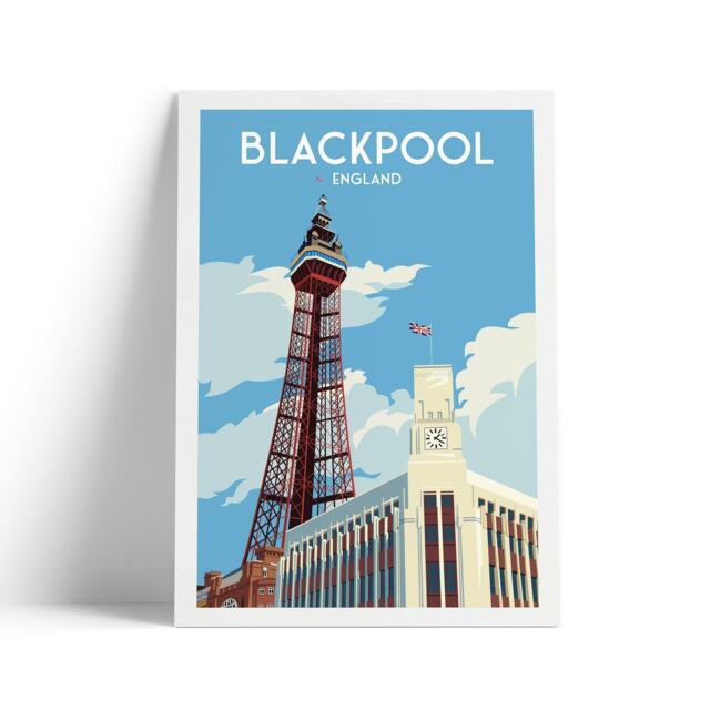Blackpool Print - England Travel Poster Tower Seaside Art - image 1