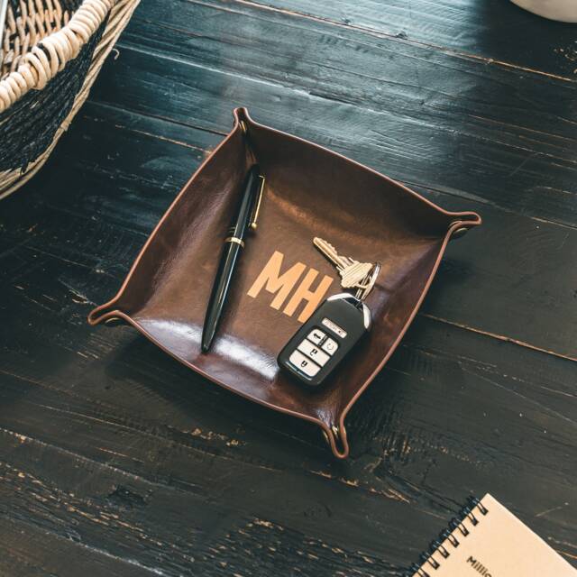 Personalized Leather Key Bowl - Catchall Tray Perfect For Entryways, Nightstands & Desks - image 1