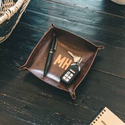 Personalized Leather Key Bowl - Catchall Tray Perfect For Entryways, Nightstands & Desks