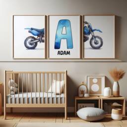 Personalised Kids Dirt Bike Prints - Set Of 3 Posters - Motorbike Wall Art Motocross Boys Room Nursery Name Motor Biker Decor Gifts - thumbnail 1