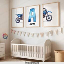 Personalised Kids Dirt Bike Prints - Set Of 3 Posters - Motorbike Wall Art Motocross Boys Room Nursery Name Motor Biker Decor Gifts - thumbnail 2