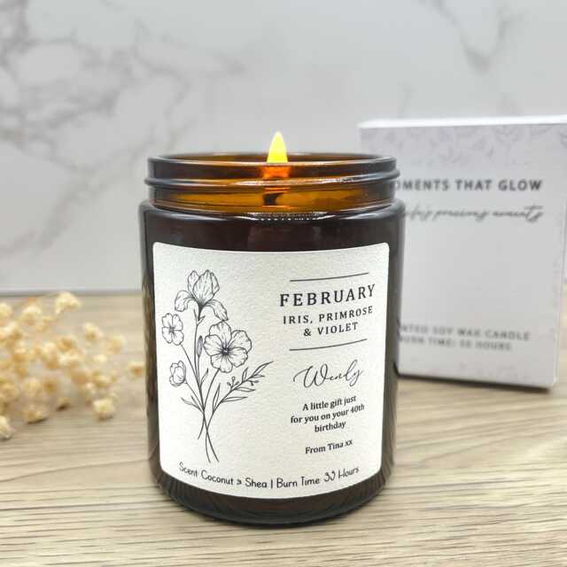 Personalised Birth Month Flower Birthday Candle, Bouquet Scented Gift Present For Her, Friend - image 1