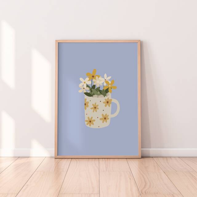 Cute Flowers in Mug Print - Houseplant Print, Plant Art, Colourful Boho Lover Gift, Living Room Prints, Bedroom Art - image 1