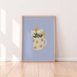Cute Flowers in Mug Print - Houseplant Print, Plant Art, Colourful Boho Lover Gift, Living Room Prints, Bedroom Art - thumbnail 1