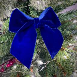 Blue Velvet Christmas Tree Bows, Bows For Tree, Decorations, Set Of 6 Royal Blue - thumbnail 2