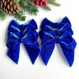 Blue Velvet Christmas Tree Bows, Bows For Tree, Decorations, Set Of 6 Royal Blue
