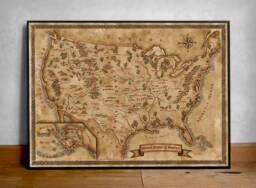 Fantasy Usa Map Vintage Style United States Art Print - thumbnail 1