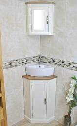 Painted White Vanity Unit - Oak Top Corner Basin Choice & Mirrored Cabinet 501Ccbc601 - thumbnail 1