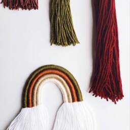Small Fall & Warm Colors Rainbow Fiber Wall Hanging/Beautiful Yarn Sculpture Perfect For Nursery - thumbnail 4