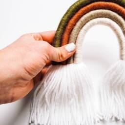 Small Fall & Warm Colors Rainbow Fiber Wall Hanging/Beautiful Yarn Sculpture Perfect For Nursery - thumbnail 3