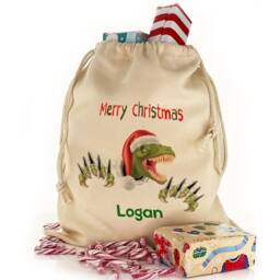Personalized Dinosaur Christmas Sack, Kids Drawstring Gift Bag - thumbnail 4