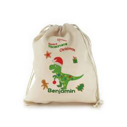 Personalized Dinosaur Christmas Sack, Kids Drawstring Gift Bag - thumbnail 1