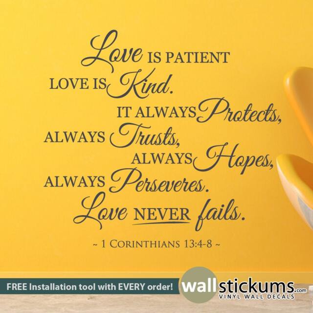 1 Corinthians 13 Wall Decal - Love Never Fails, Bible Quote - image 1