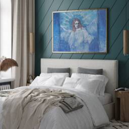 Van Gogh Angel Print, Wings Painting, Divine Figure Oil Blue Ethereal Canvas Decor, Classic Wall Art, Digital Artwork, Gift - thumbnail 2