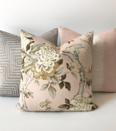 Blush Pink & Green Bird Floral Decorative Pillow Cover - thumbnail 1