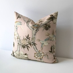 Blush Pink & Green Bird Floral Decorative Pillow Cover - thumbnail 2