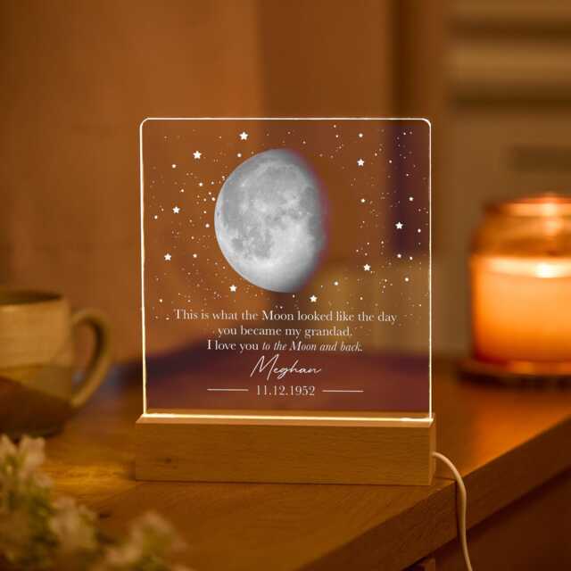 Personalised Grandad Moon Lamp, Custom Phase Night Light, Grandfather Acrylic Led Gift - image 1