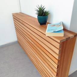 Custom Size Horizontal Slatted Solid Wood Radiator Cover With Heater Seat & Cat Bed - thumbnail 3