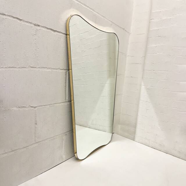 Mid Century Art Deco Wall Mounted Organic Mirror With Brass Frame - Vintage N.2 - image 1