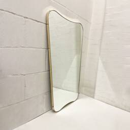 Mid Century Art Deco Wall Mounted Organic Mirror With Brass Frame - Vintage N.2