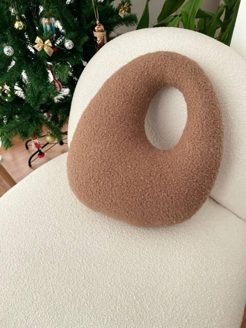 Amorphous Boucle Pillow - Mocha Mousse Cushion- Minimalist Decor Asymmetrical Design Neutral Earthy Tones - image 1