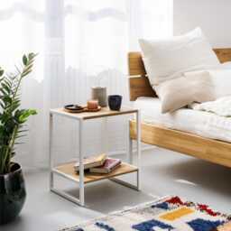 Wega Bedside Table - Simple Made Of Oak & Metal