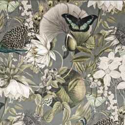 Peacock Butterfly Velvet in Grey, Circular Drum Lampshade/ Ceiling Shade, With A White Lining - thumbnail 2