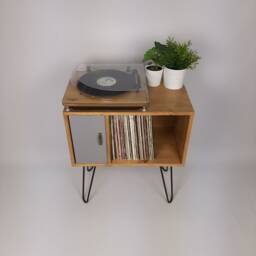 Oak Credenza With Grey Door - Scandi Media Unit, Hairpin Legs - thumbnail 2