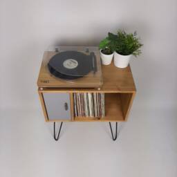 Oak Credenza With Grey Door - Scandi Media Unit, Hairpin Legs - thumbnail 3