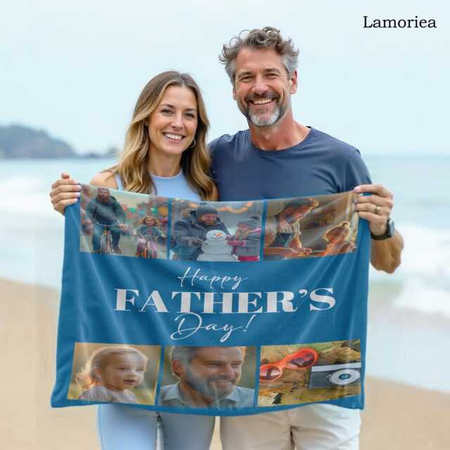 Custom Father's Day Blanket, Gift For Grandpa, Dad Birthday Gifts, Christmas Him, Best Ever, Photo Blanket - image 1