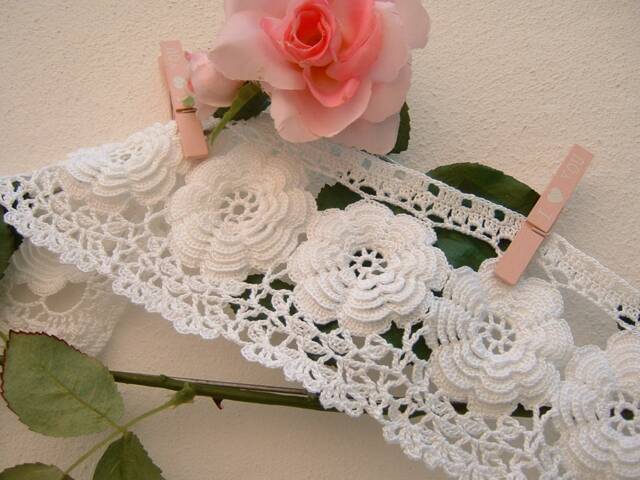 Lace Border For Crochet Curtain With Irish Roses-White Cotton Lace-Romantic Lace Border-cm.50xcm.10-On Reservation - image 1