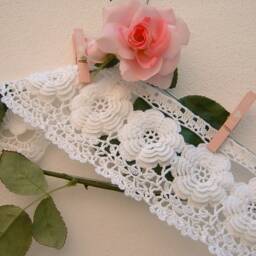 Lace Border For Crochet Curtain With Irish Roses-White Cotton Lace-Romantic Lace Border-cm.50xcm.10-On Reservation - thumbnail 3