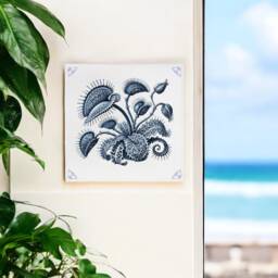 Carnivorous Plant, Tile, Delft Blue, Kitchen Decor, Venus Trap, Bathroom Wall Art, Blue Ceramic, Backsplash, Plant - thumbnail 3