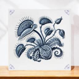 Carnivorous Plant, Tile, Delft Blue, Kitchen Decor, Venus Trap, Bathroom Wall Art, Blue Ceramic, Backsplash, Plant - thumbnail 2