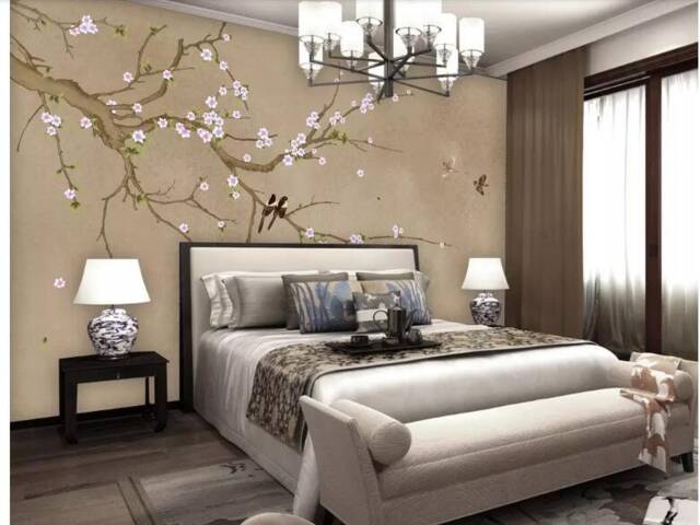 Birds & Flowers Wallpaper Mural Brushwork Chinoiserie Wall Art - image 1