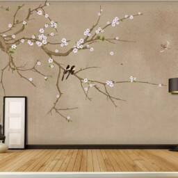 Birds & Flowers Wallpaper Mural Brushwork Chinoiserie Wall Art - thumbnail 3